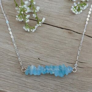 Sterling Silver and Blue Aquamarine beads Necklace 18” inches